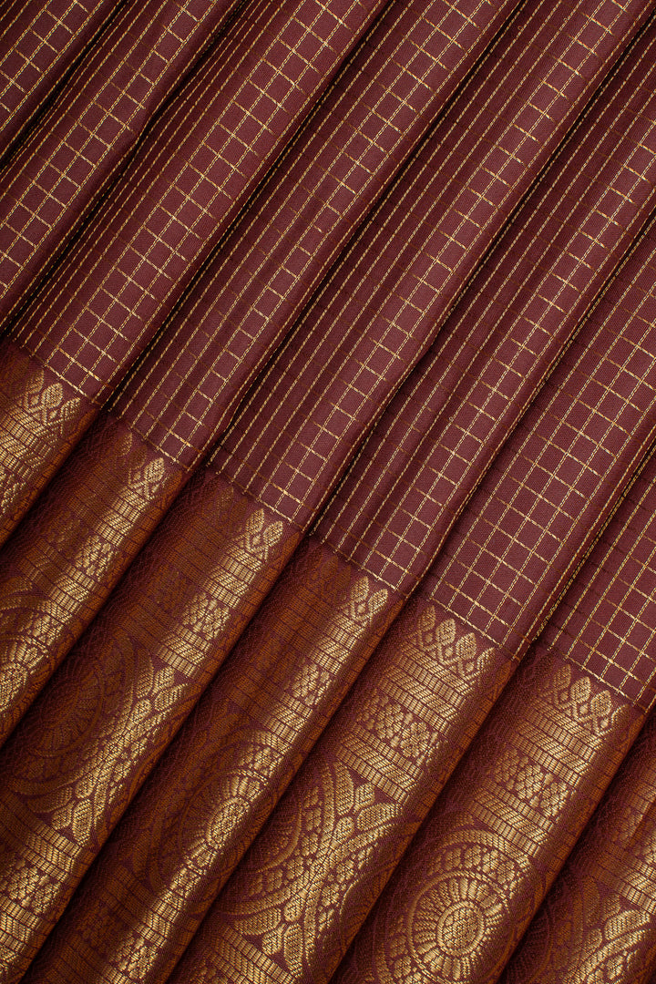 Maroon Zari Checks Pure Kanchipuram Silk Saree
