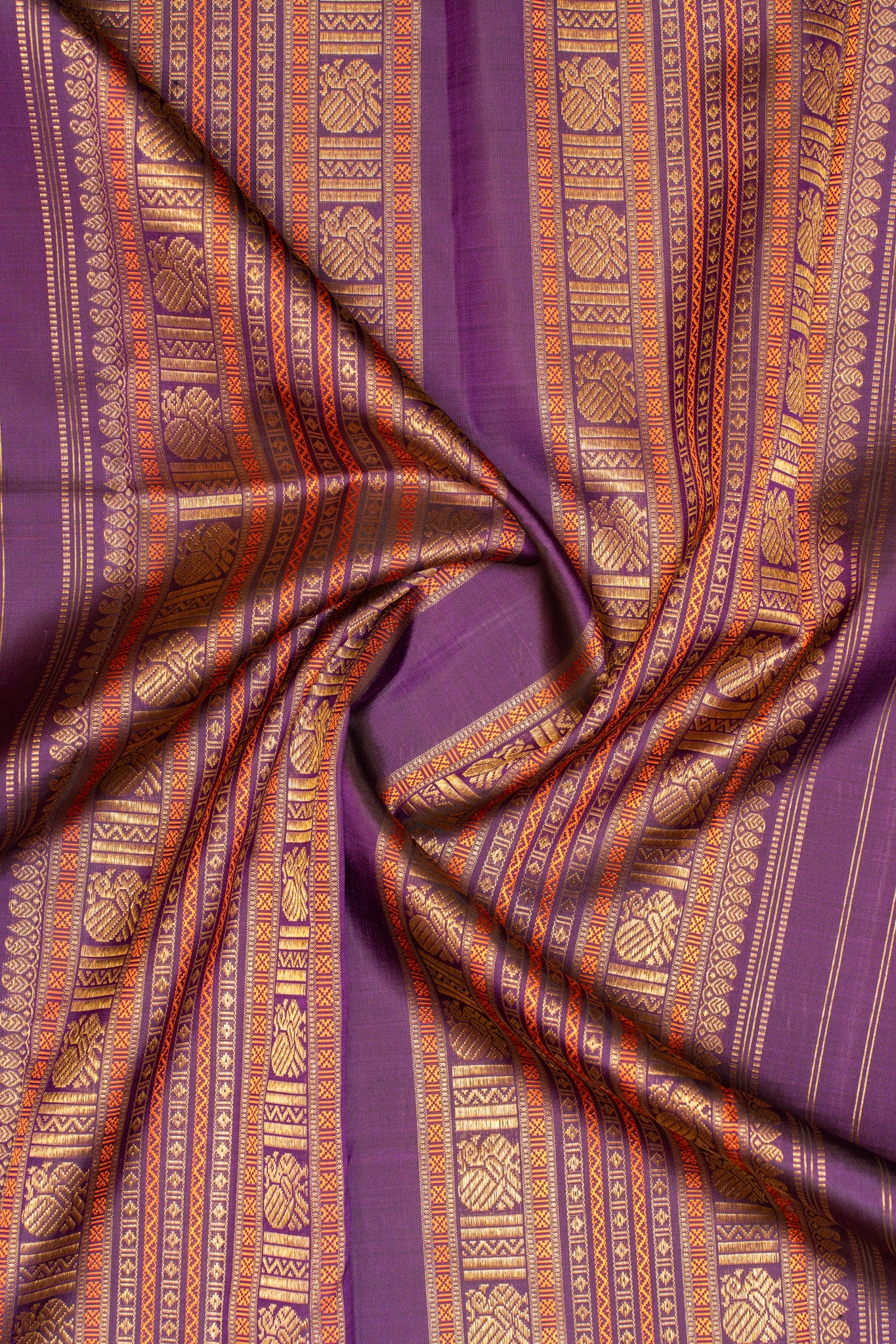 Orange and purple stripes pure zari Kanchipuram silk saree