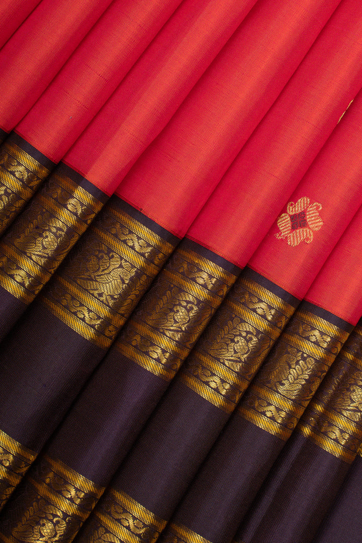 Vintage Peach Pink and Purple Rettai Pettu Pure Kanchipuram Silk Saree