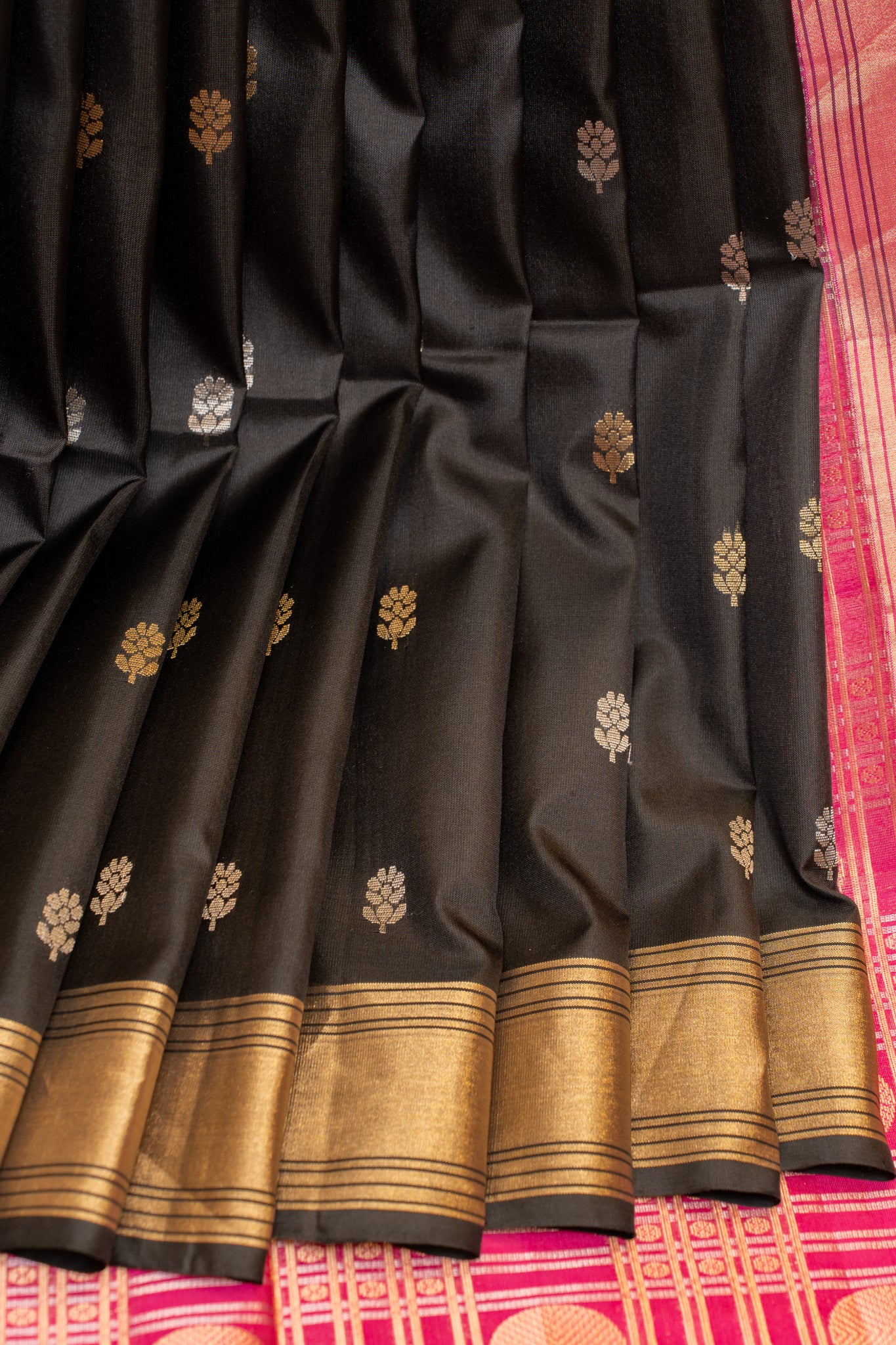 Black pure soft silk saree