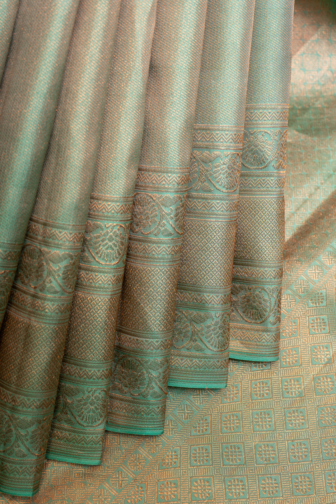 Pastel Green Brocade Pure Kanchipuram Silk Saree - Clio Silks