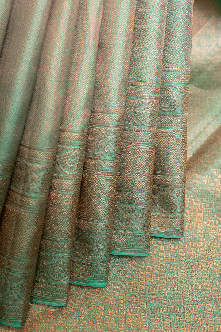 Pastel Green Brocade Pure Kanchipuram Silk Saree - Clio Silks