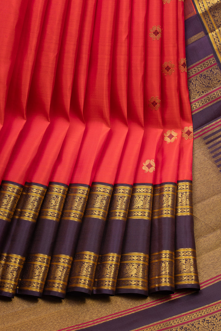 Vintage Peach Pink and Purple Rettai Pettu Pure Kanchipuram Silk Saree