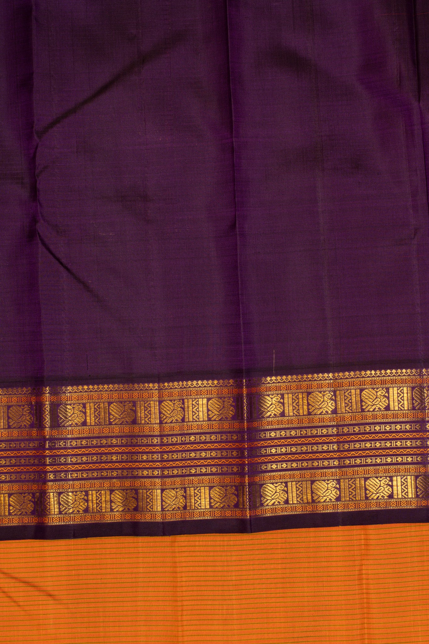 Orange and purple stripes pure zari Kanchipuram silk saree