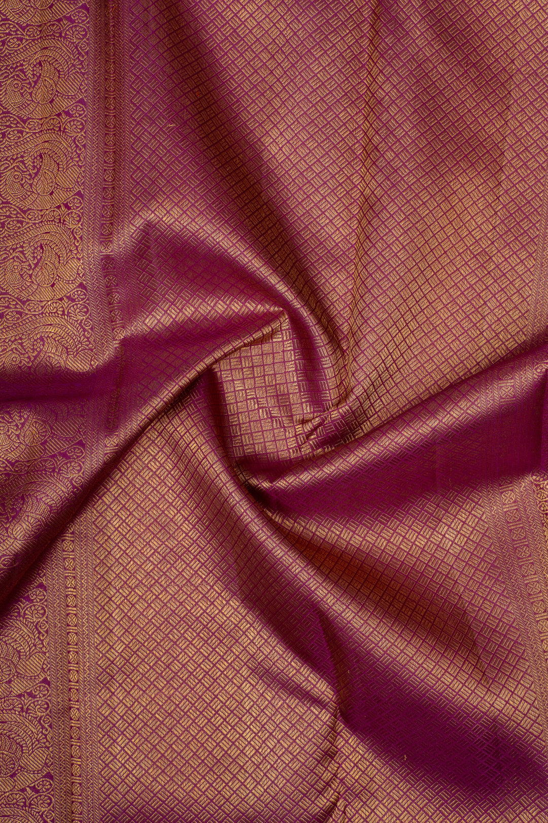Grey and Jamun Checks Pure Kanchipuram Silk Saree