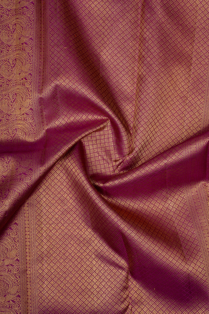 Grey and Jamun Checks Pure Kanchipuram Silk Saree