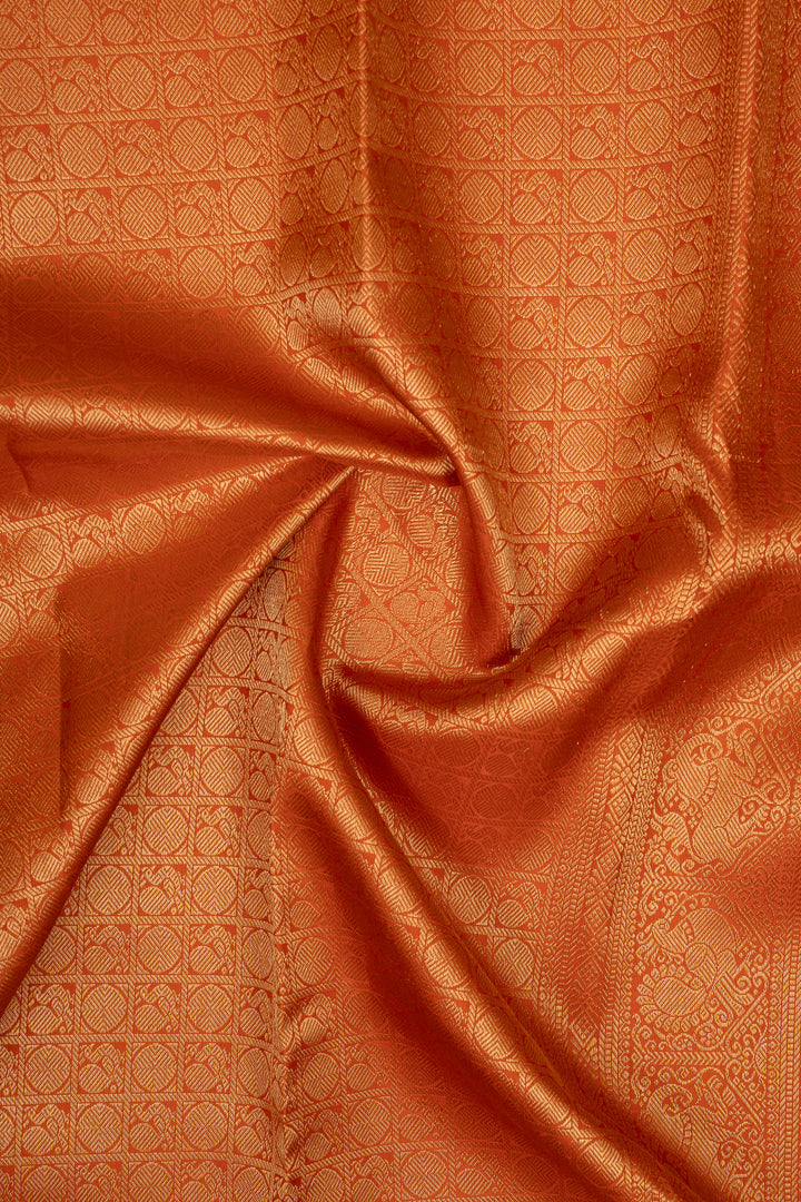 Rust Orange Brocade Pure Kanchipuram Silk Saree