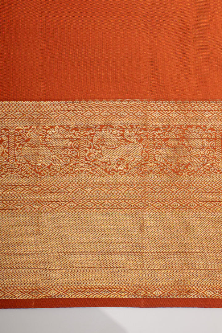 Rust Orange Brocade Pure Kanchipuram Silk Saree