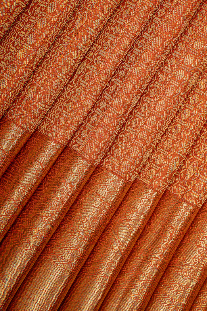 Rust Orange Brocade Pure Kanchipuram Silk Saree
