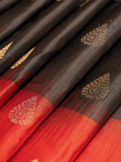 Black Butties and Red Soft Silk Saree | Clio Silks