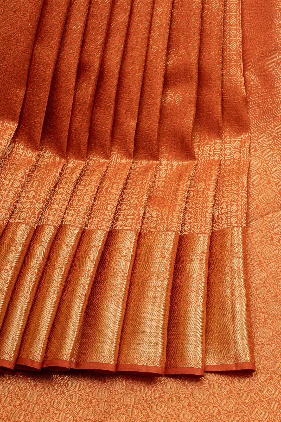 Rust Orange Brocade Pure Kanchipuram Silk Saree