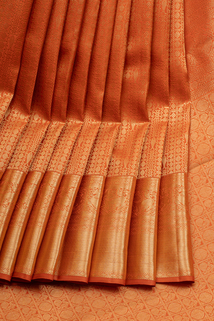 Rust Orange Brocade Pure Kanchipuram Silk Saree