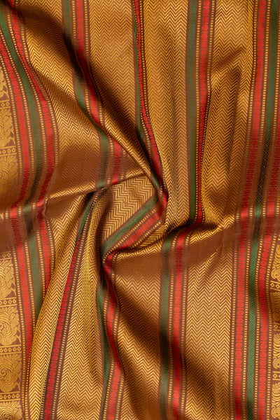 Peach and brown varisaipettu pure zari Kanchipuram silk saree