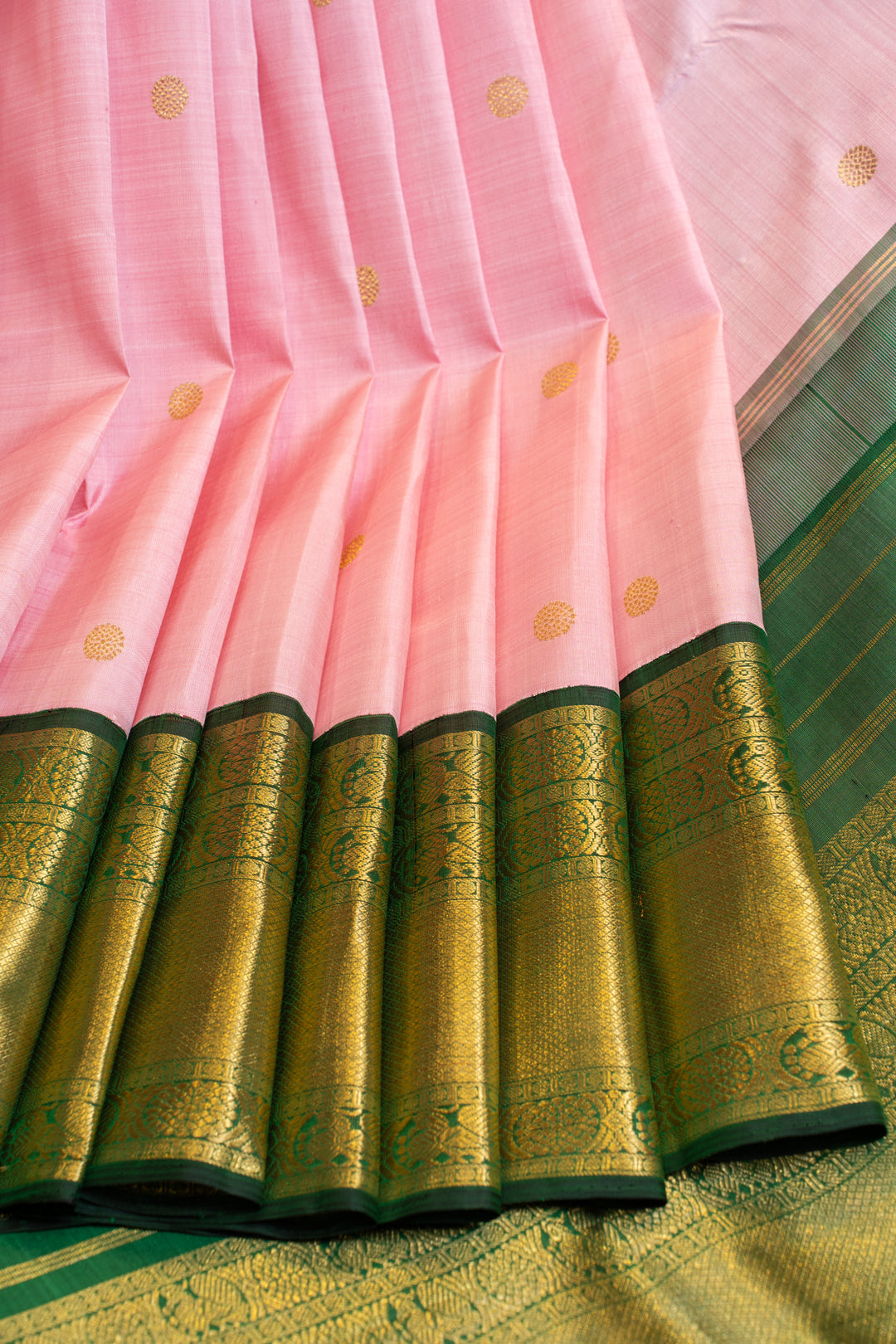 Tea Rose pink and green traditional pure Kanchipuram silk saree