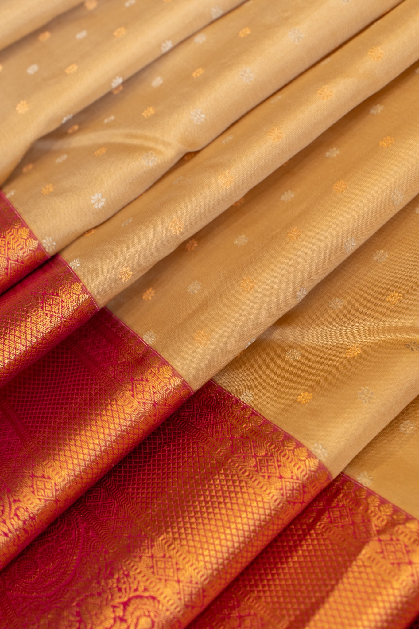 Beige and magenta pure Kanchipuram silk saree