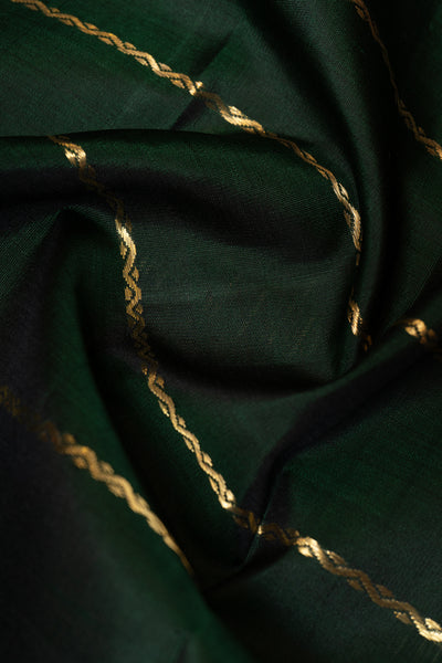 Bottle Green and Black Neli Stripes Pure Kanchipuram Silk Saree - Clio Silks