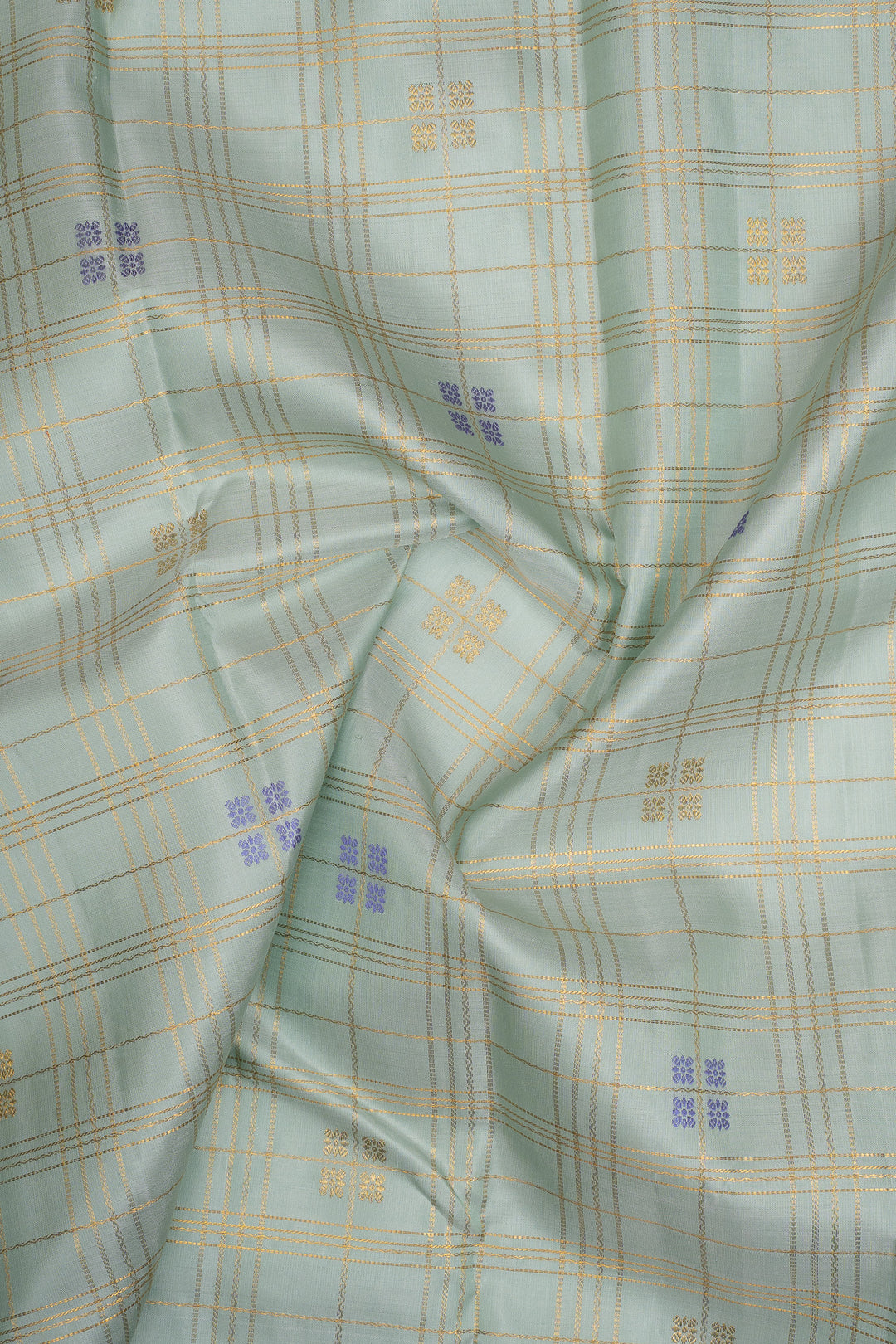 Ice Blue Zari Checks Pure Kanchipuram Silk Saree