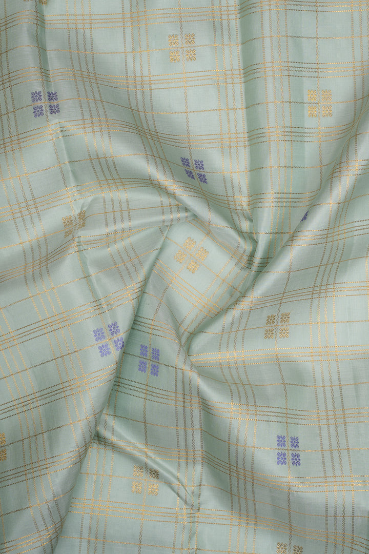 Ice Blue Zari Checks Pure Kanchipuram Silk Saree