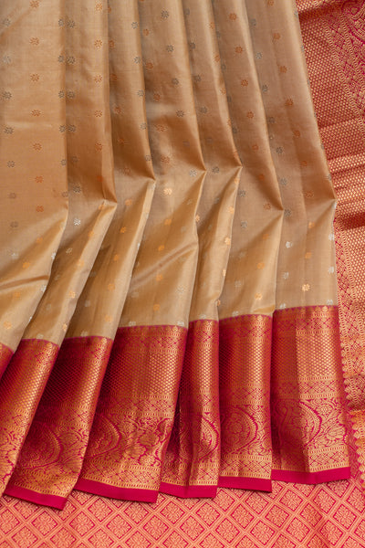 Beige and magenta pure Kanchipuram silk saree