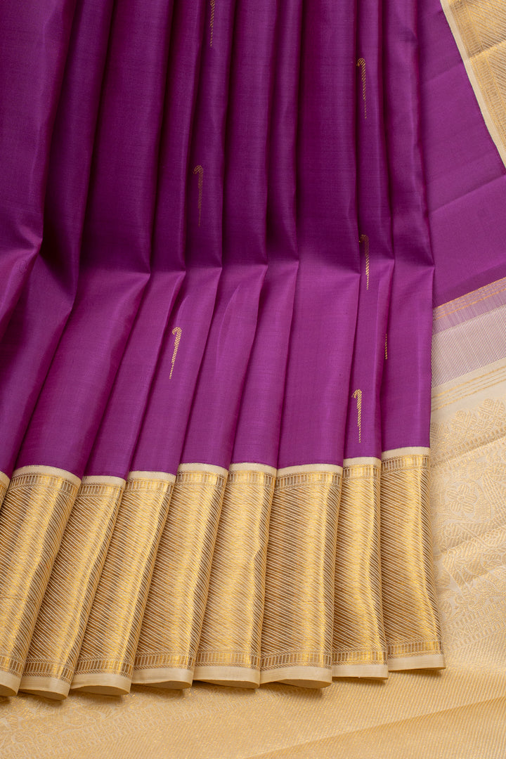 Purple and Ivory Pure Kanchipuram Silk Saree