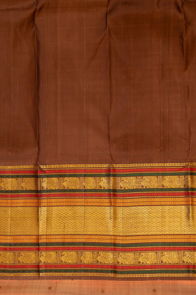 Peach and brown varisaipettu pure zari Kanchipuram silk saree