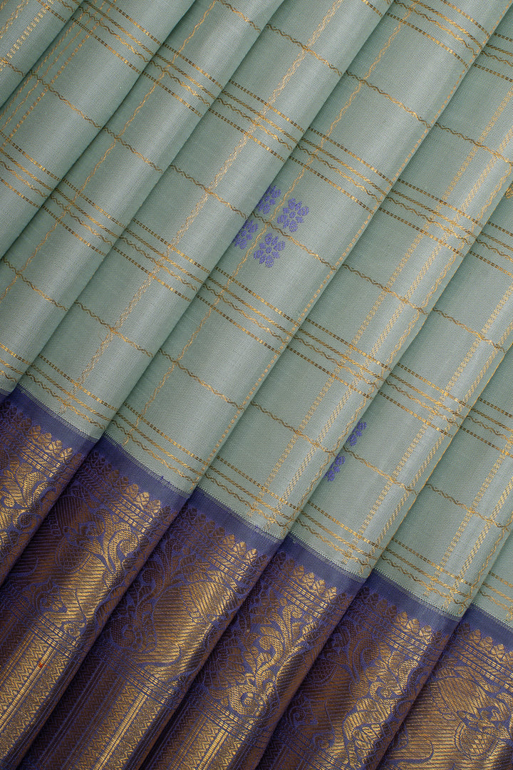 Ice Blue Zari Checks Pure Kanchipuram Silk Saree