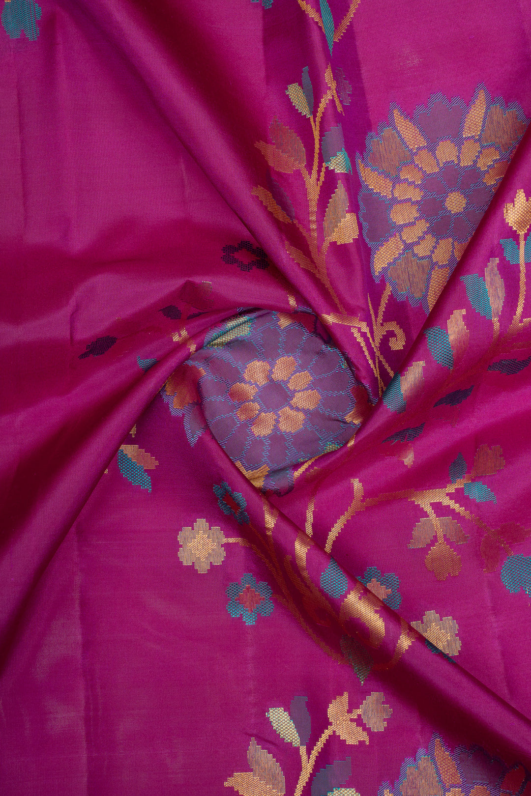 Magenta Meenakari Floral Pure Kanchipuram Silk Saree