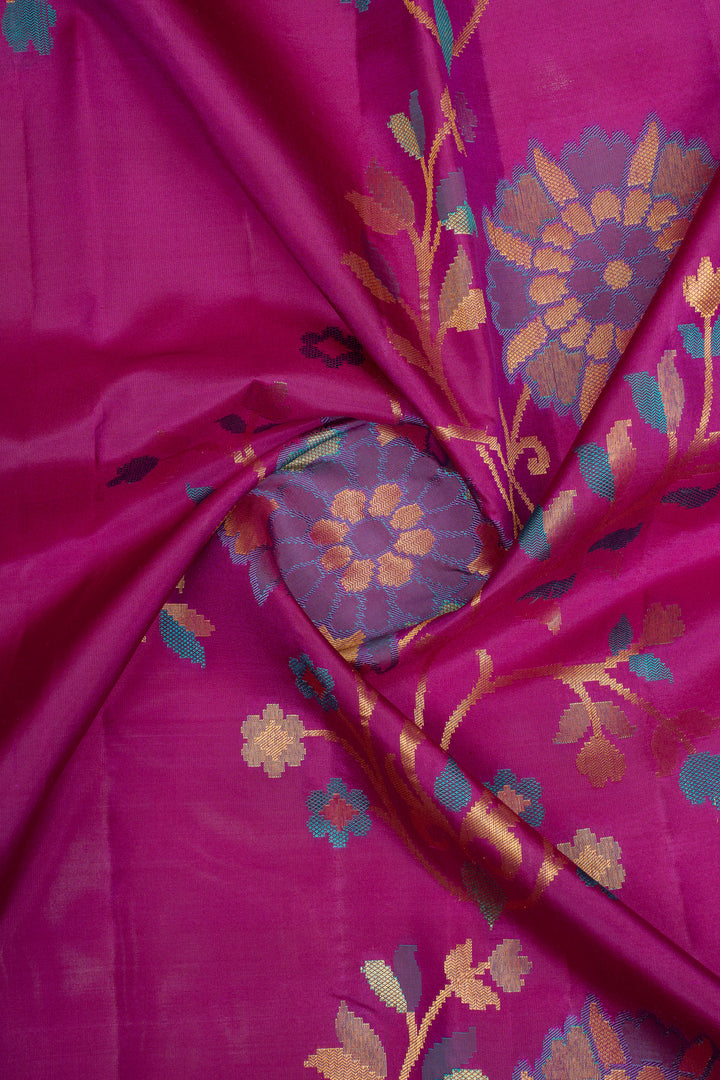 Magenta Meenakari Floral Pure Kanchipuram Silk Saree