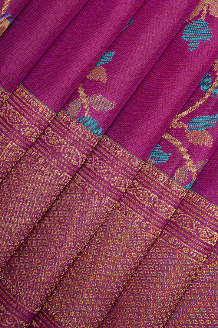 Magenta Meenakari Floral Pure Kanchipuram Silk Saree