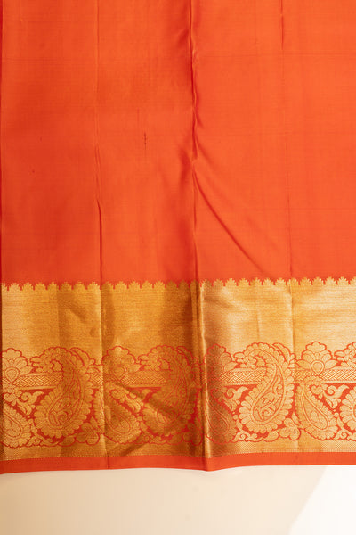 Blouse piece view of Orange thilakam brocade pure Kanchipuram silk saree