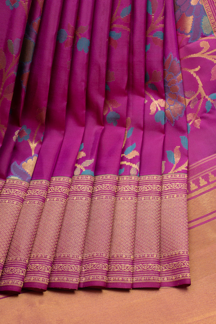Magenta Meenakari Floral Pure Kanchipuram Silk Saree