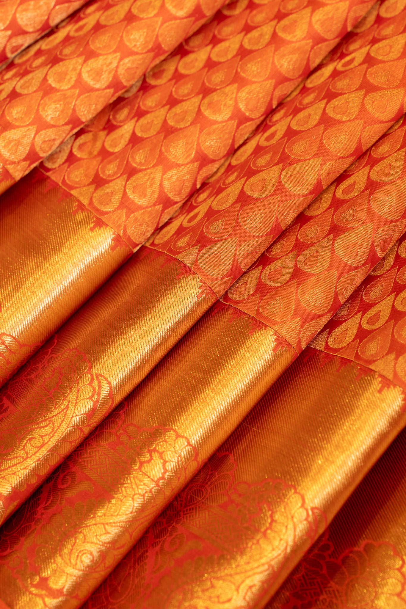 Close-up of Thilakam Brocade Design on Orange Pure Kanchipuram Silk Saree