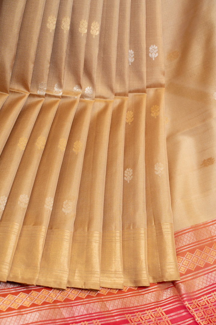 Beige and peach pure soft silk saree