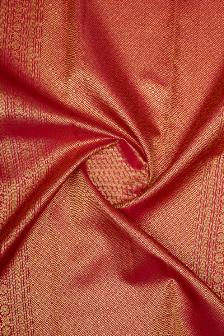 Ivory and Red Brocade Pure Kanchipuram Silk Saree