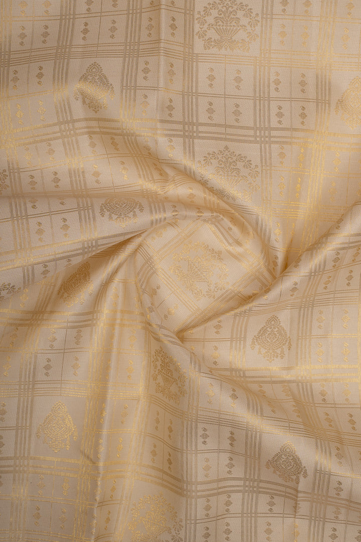 Ivory and Red Brocade Pure Kanchipuram Silk Saree