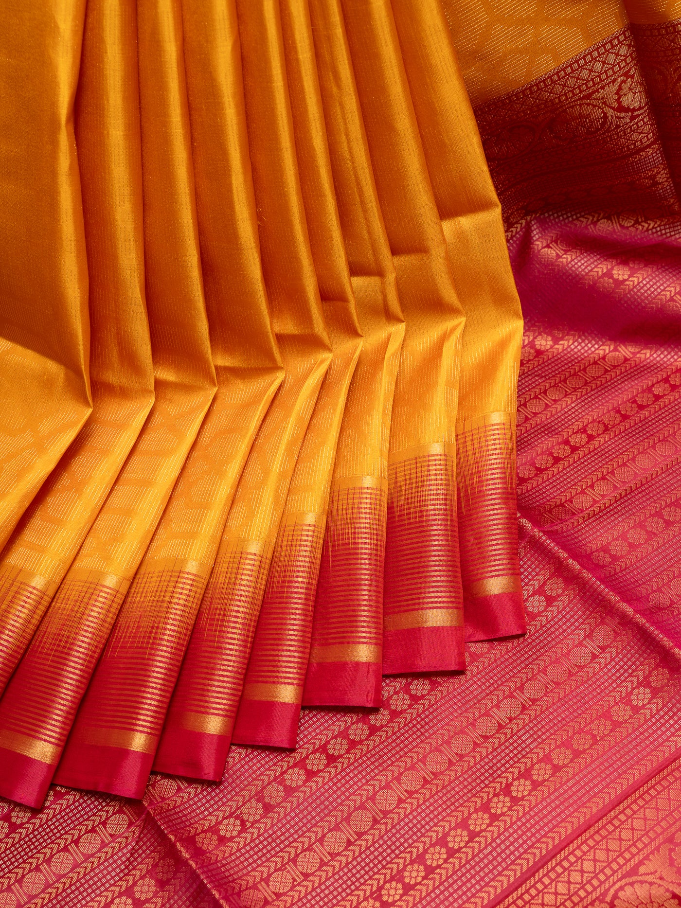 Mustard and Pink Soft Silk Saree | Clio Silks