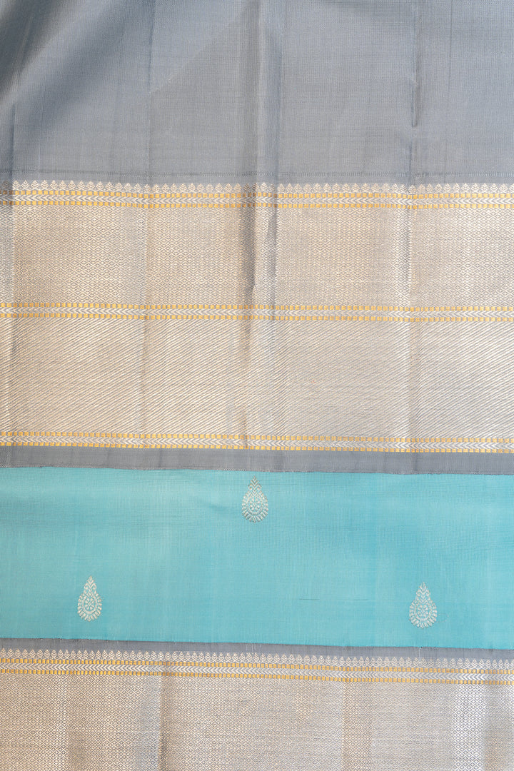 Sky Blue and Grey Pure Kanchipuram Silk Saree - Clio Silks