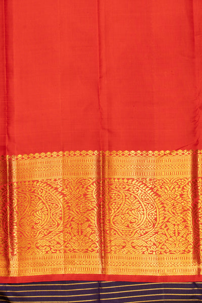 Vintage blue stripes and red paisley pure zari Kanchipuram silk saree