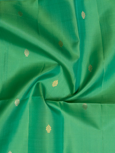 Cyan Green Butties and Peach Soft Silk Saree | Clio Silks