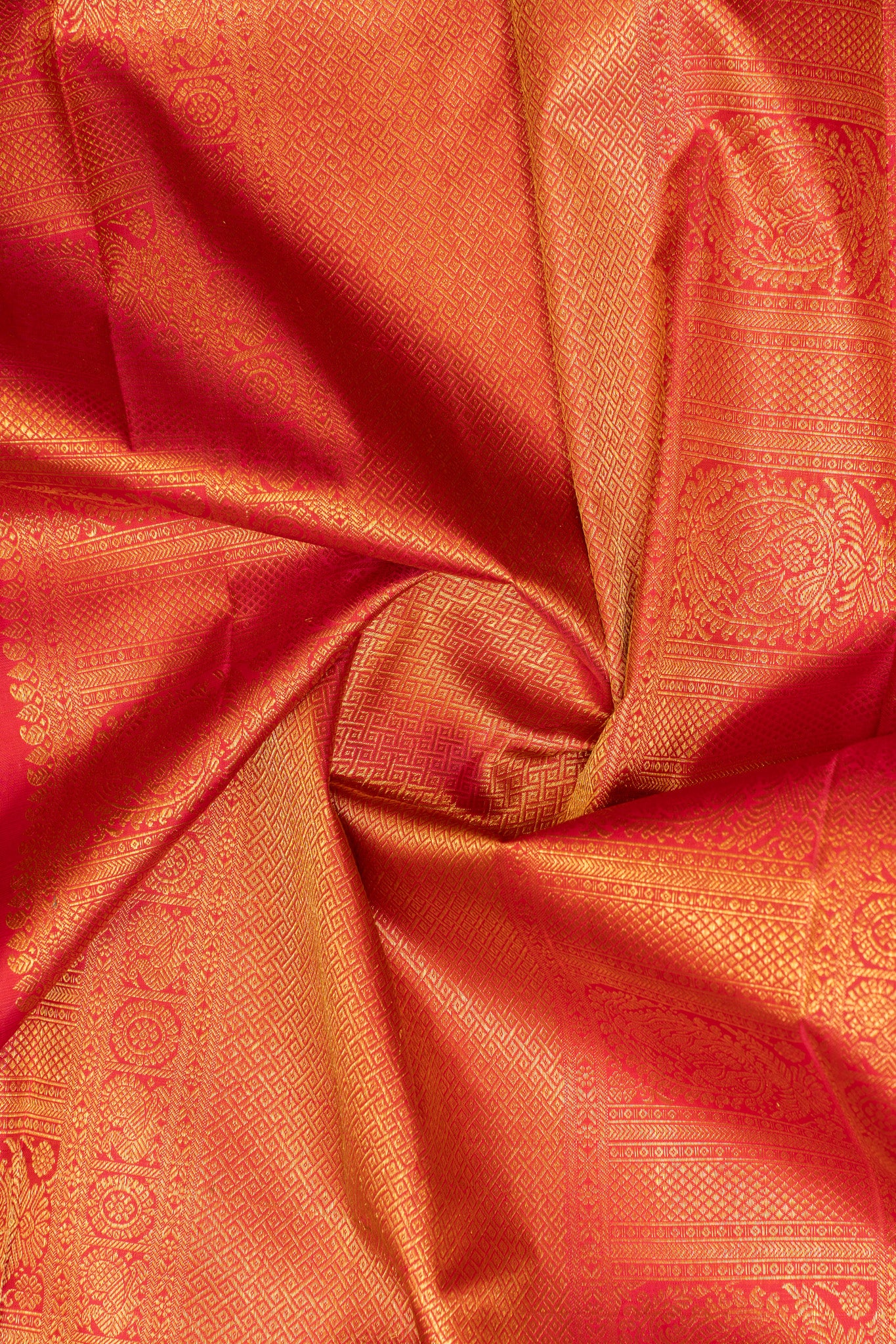 Lime green and peach checks pure zari Kanchipuram silk saree