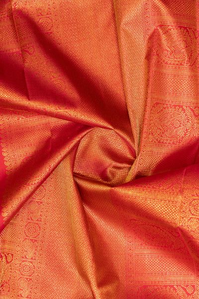 Lime green and peach checks pure zari Kanchipuram silk saree