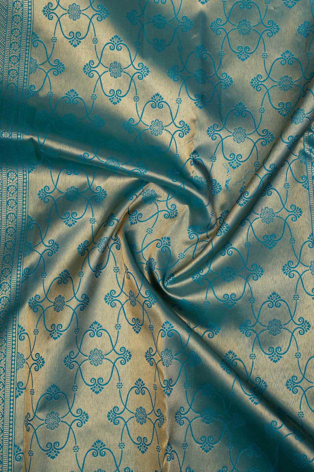 Peacock Blue Brocade Pure Kanchipuram Silk Saree