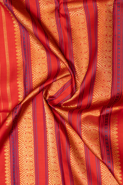 Violet blue and red rettai pettu pure Kanchipuram silk saree