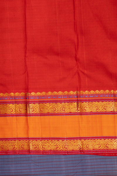 Violet blue and red rettai pettu pure Kanchipuram silk saree