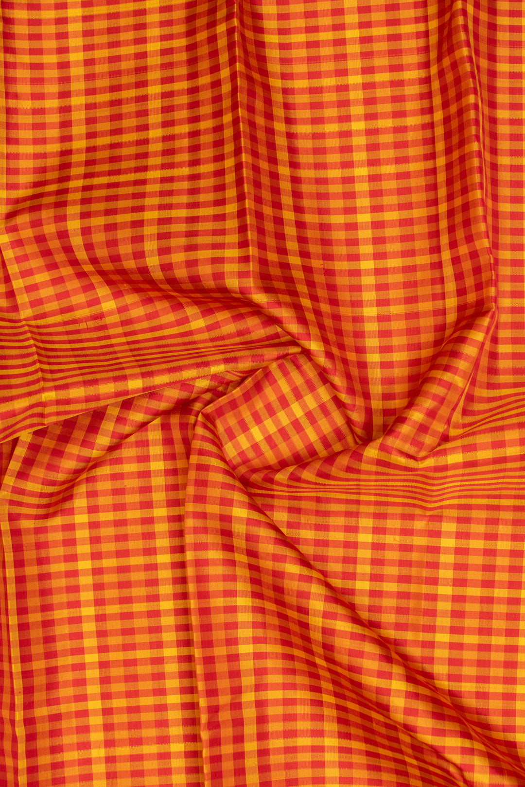 Red and mustard checks pure zari Kanchipuram silk saree