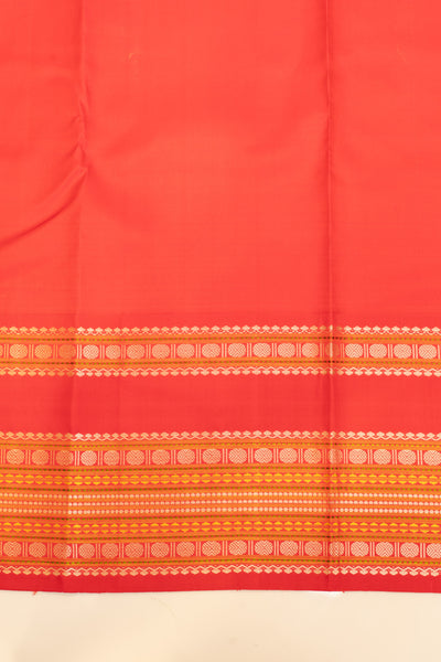 Ivory and pink thread rettai pettu without zari pure Kanchipuram silk saree