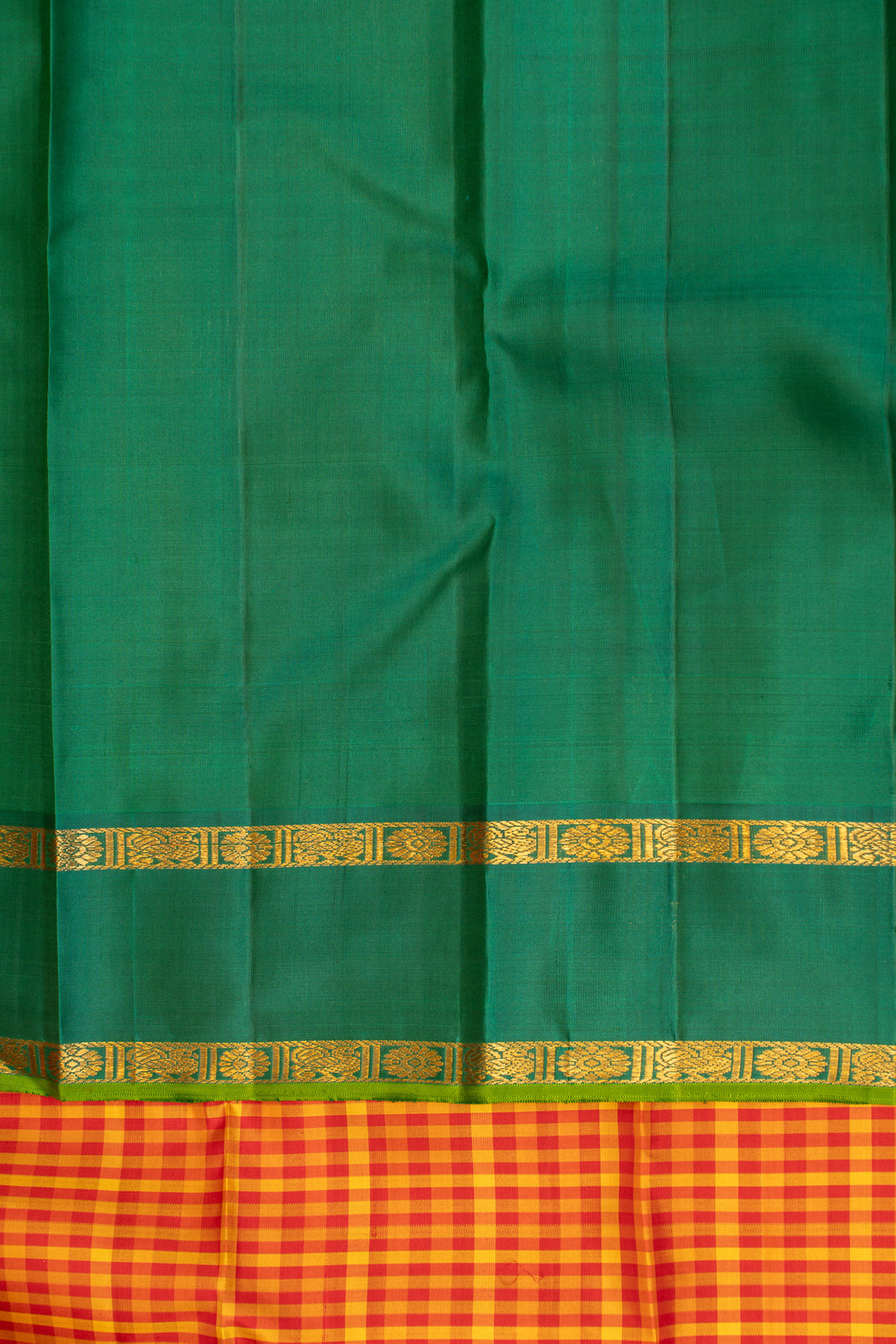 Red and mustard checks pure zari Kanchipuram silk saree