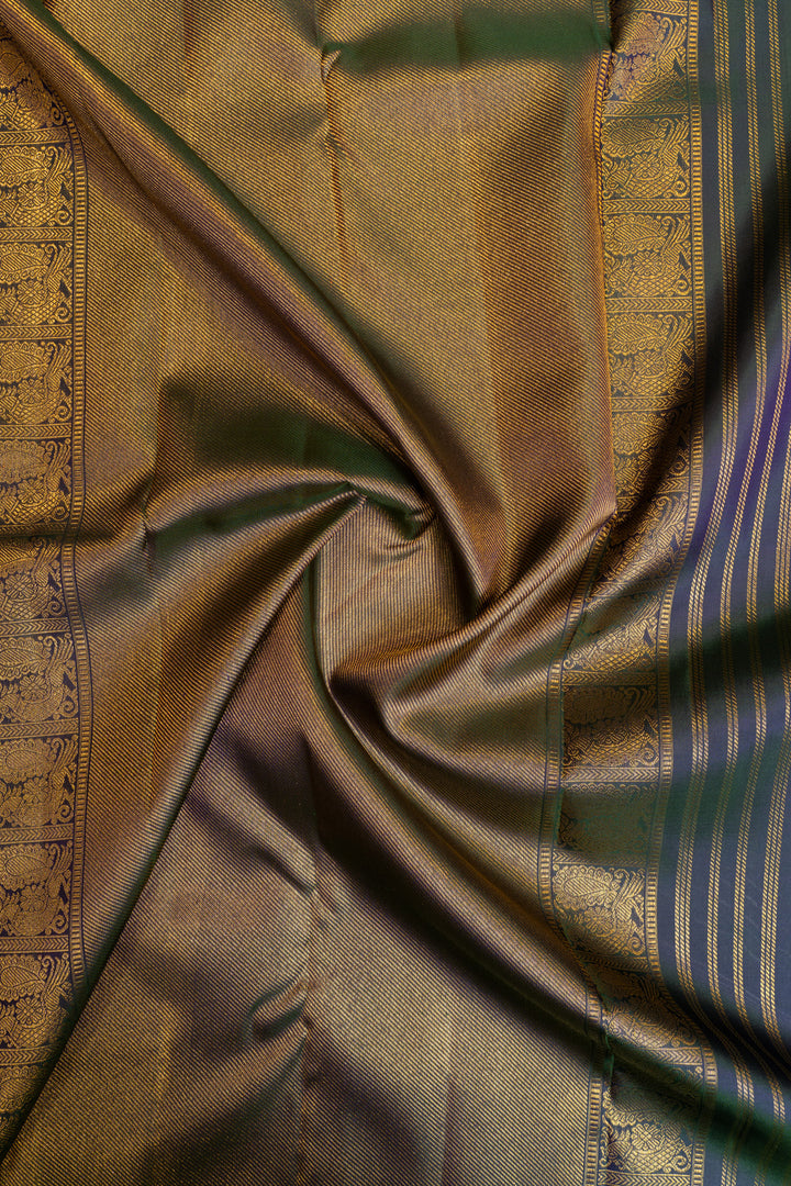 Peacock blue ornamental pure brocade Kanchipuram silk saree