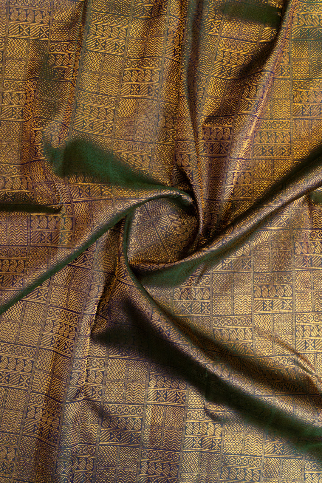 Peacock blue ornamental pure brocade Kanchipuram silk saree