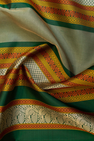 Off white and green without zari pure Kanchipuram silk saree